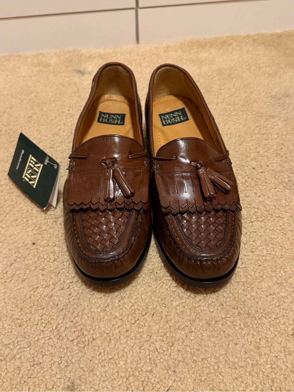 NWT Nunn Bush Handsewns Men’s 8 M Brown Leather Woven Tassel Kiltie Loafers